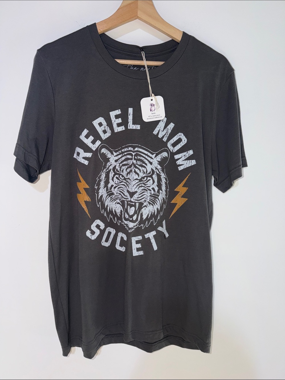 The Nest Three Bird Nest gray 'Rebel Mom Society' Graphic Tee with Gold Accent